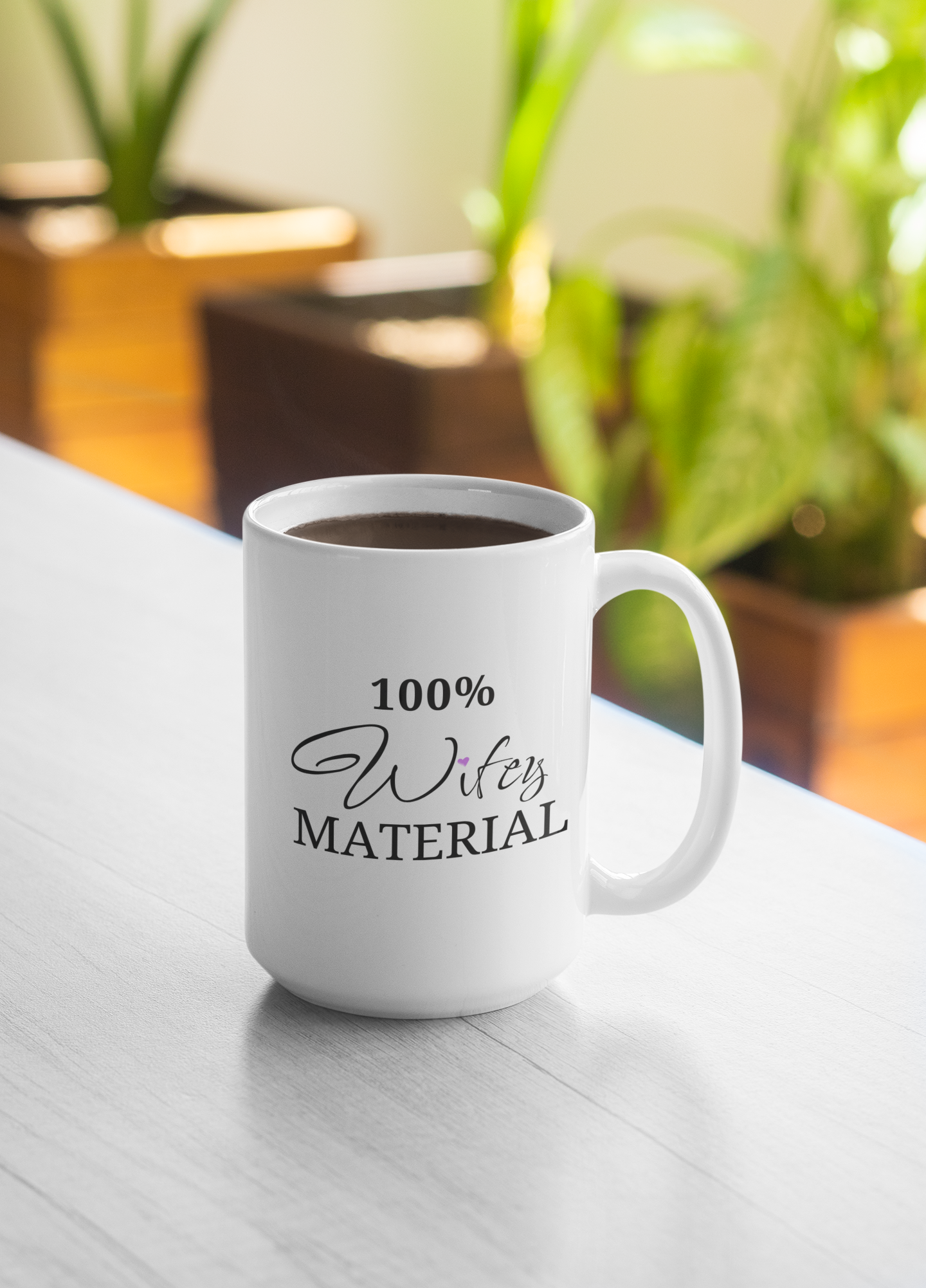 100% Wifey Material!: Trendy 15oz Ceramic Coffee Mug for Blissful Mornings