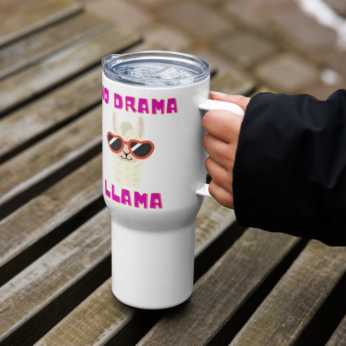 No Drama Llama Stainless Steel Travel Mug – 25oz Cool Llama with Sunglasses