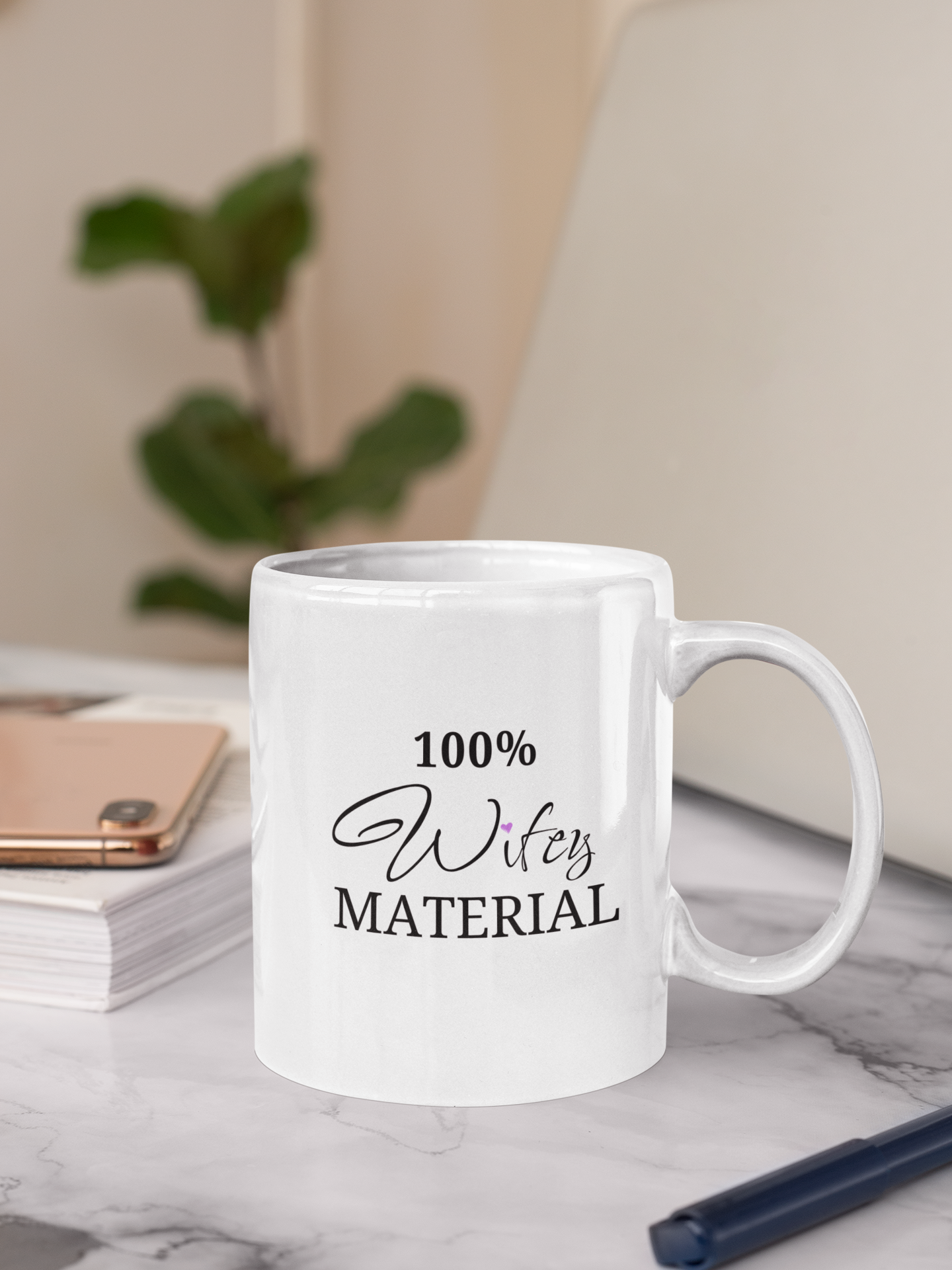 100% Wifey Material!: Trendy 15oz Ceramic Coffee Mug for Blissful Mornings