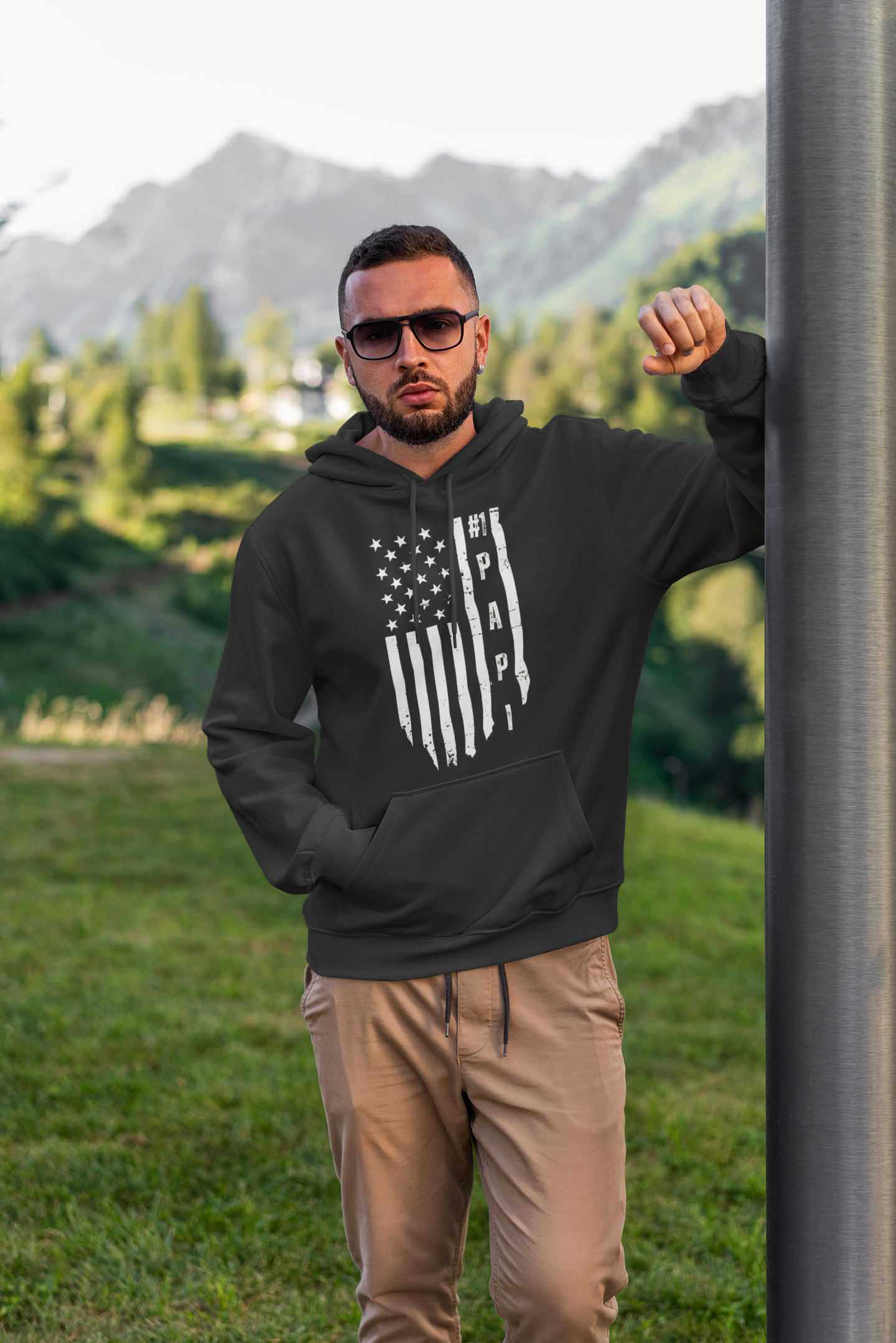 #1 Papi American Flag Men's Premium Hoodie: Celebrate Fatherhood with Patriotic Style!