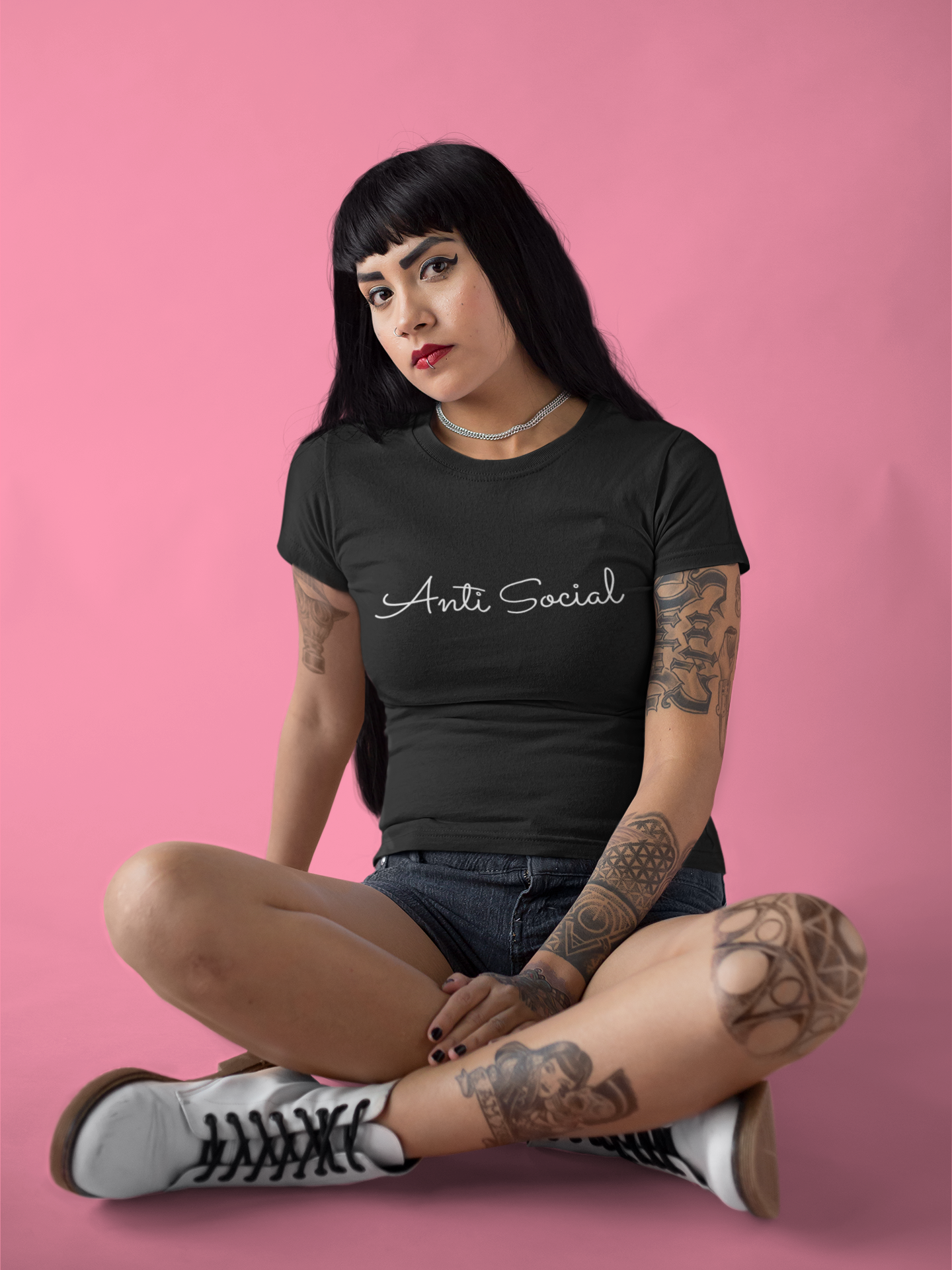 Anti Social Tee for Women - Chic Minimalism with a Sexy Twist