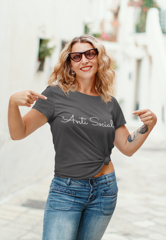 Anti Social Tee for Women - Chic Minimalism with a Sexy Twist