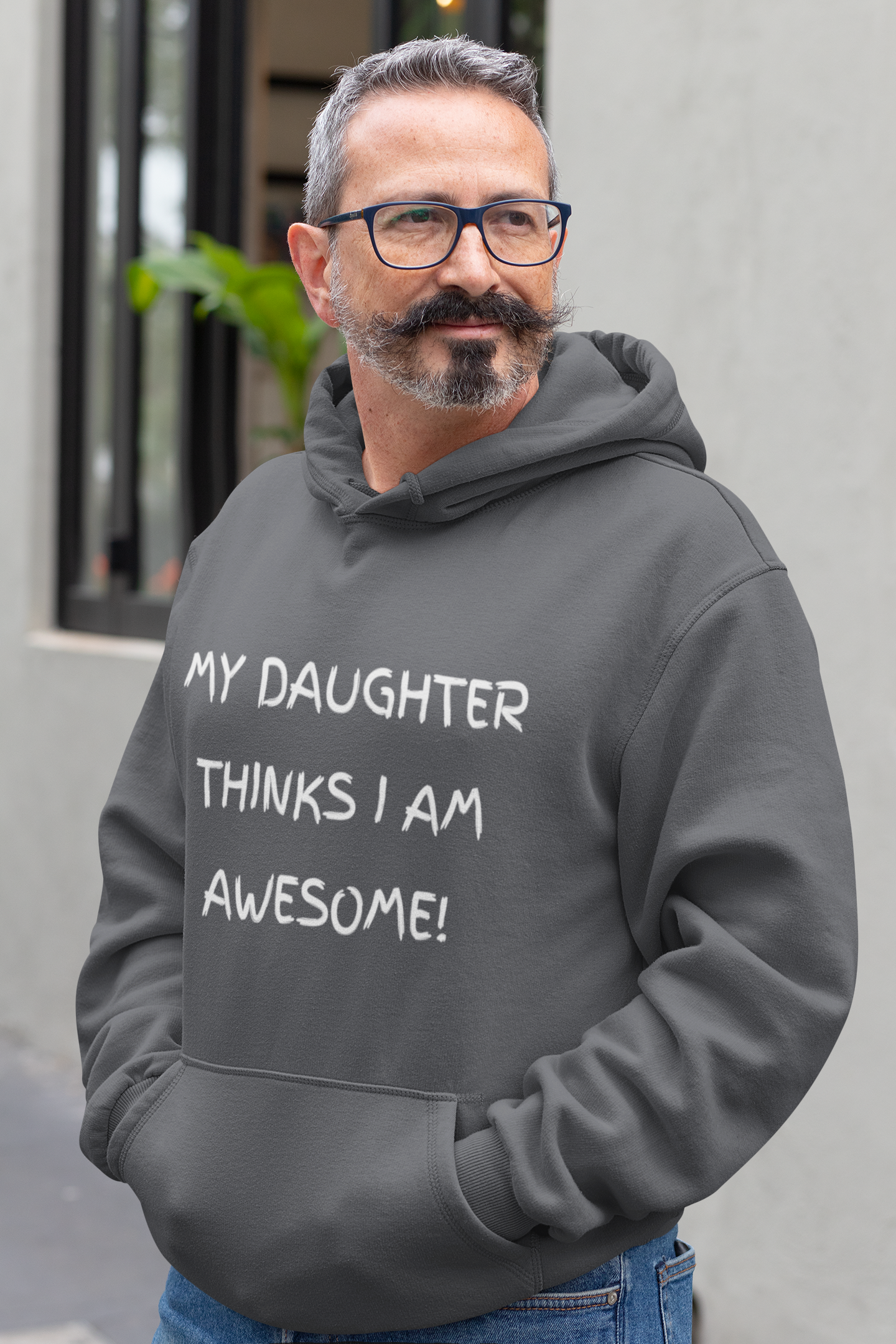 Embrace Fatherhood with Confidence in our 'My Daughter Thinks I AM AWESOME!' Men's Premium Hoodie