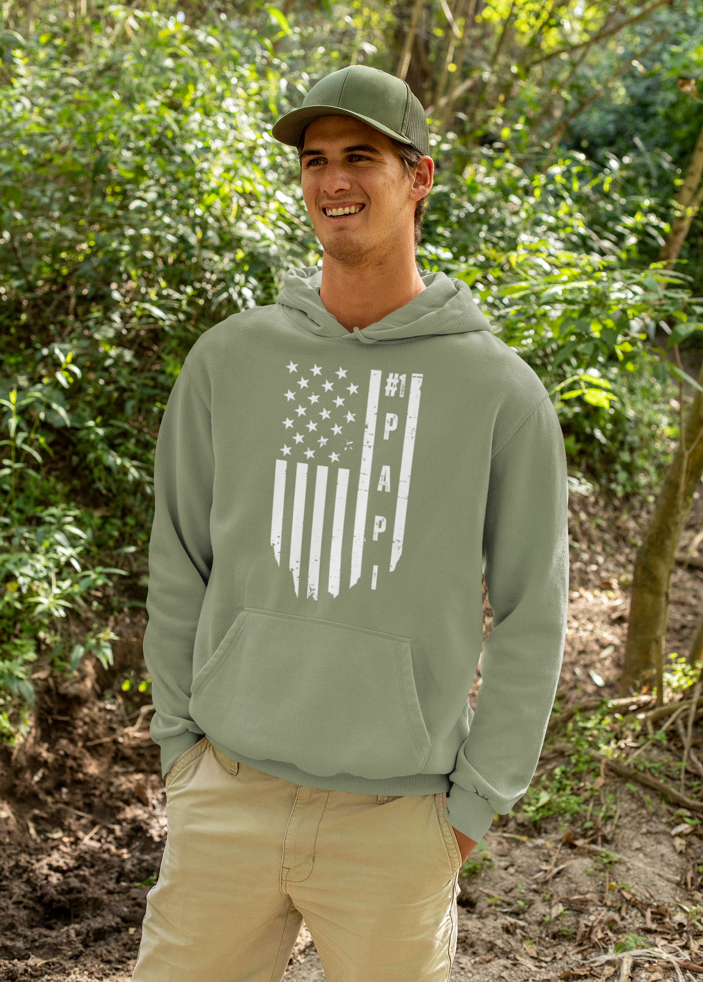 #1 Papi American Flag Men's Premium Hoodie: Celebrate Fatherhood with Patriotic Style!