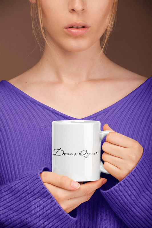 15oz 'Drama Queen' Ceramic Mug | Minimalistic Handwritten Design | Women's Elegant Coffee Cup