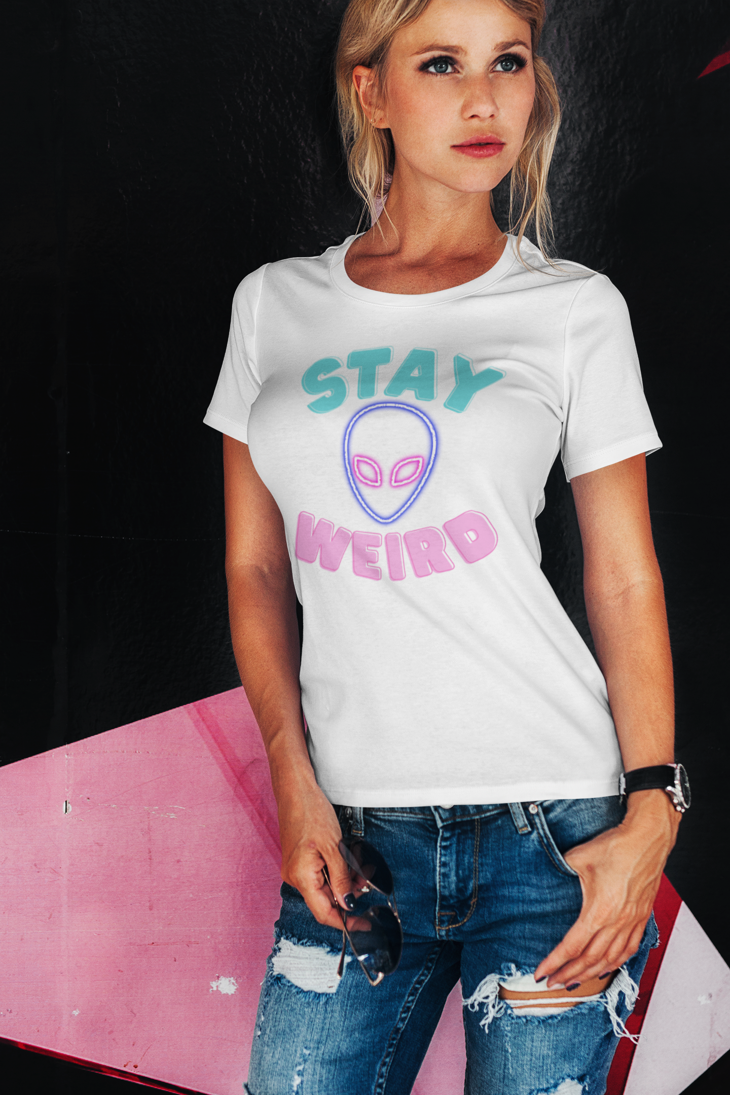 Women's Premium 'Stay Weird' Tee - Extraterrestrial Fashion Statement