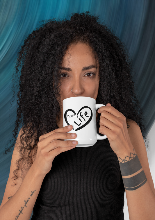 Mom Life Heart-Design 15oz Ceramic Coffee Mug: The Perfect Gift for Every Mother’s Morning Ritual