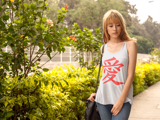 Women's Racerback Tank with Japanese Kanji: Embrace Love in Every Move ❤️