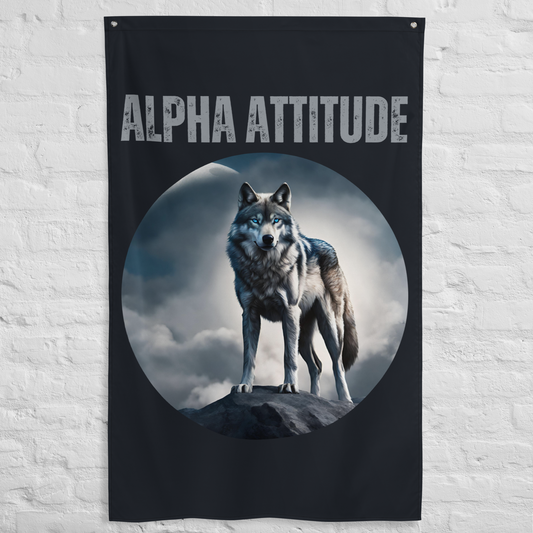 Vertical 'ALPHA ATTITUDE' Wall Flag - Motivational Wolf & Moon Design | Men's Leadership Banner