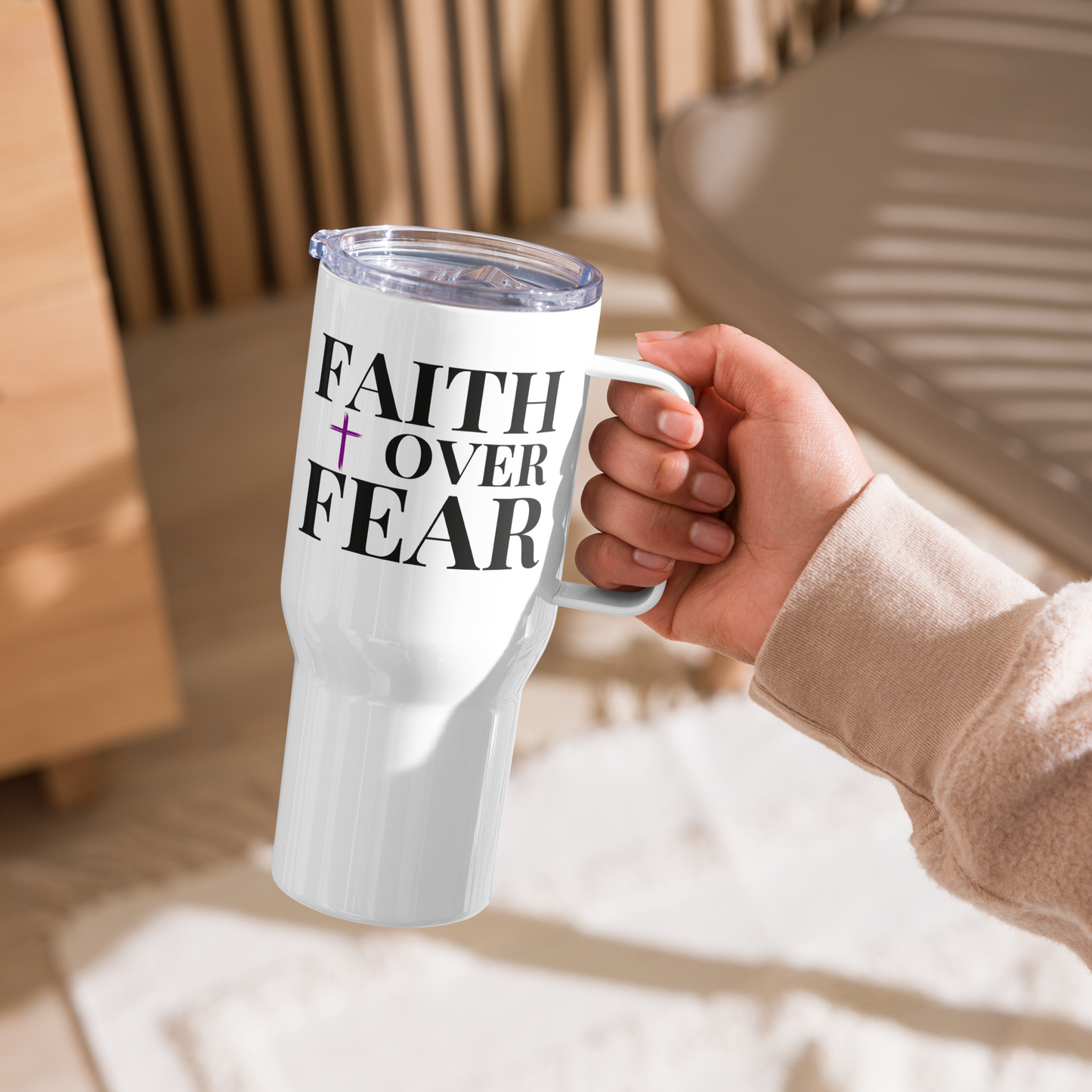 FAITH over FEAR & Psalm 91' 25oz Travel Mug | Stainless Steel Christian Cup | Inspirational Beverage Container