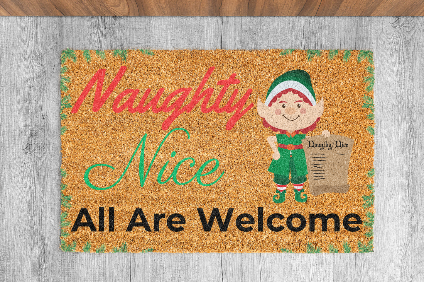 Naughty or Nice - All Are Welcome' Christmas Door Mat - Festive Entryway Decor