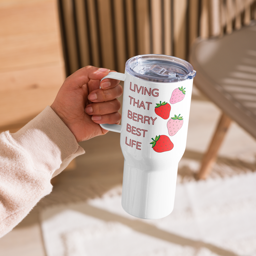 'LIVING THAT BERRY BEST LIFE' - 25oz Stainless Steel Travel Mug | Stylish Berry-Infused Drinkware for On-the-Go Lifestyles