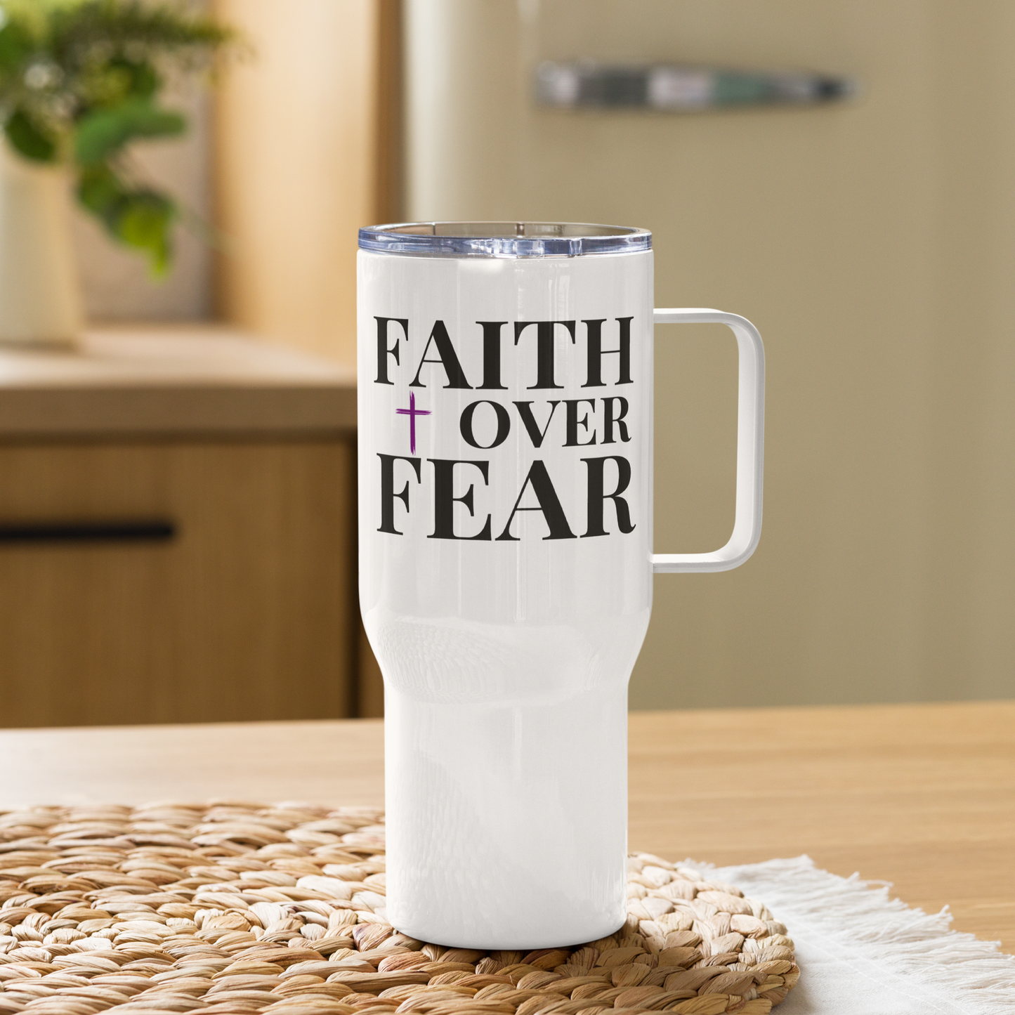 FAITH over FEAR & Psalm 91' 25oz Travel Mug | Stainless Steel Christian Cup | Inspirational Beverage Container