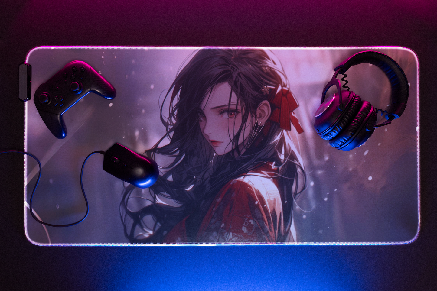 36" × 18" Anime Geisha Gaming Mouse Pad - A Fusion of Gaming Mastery and Anime Beauty