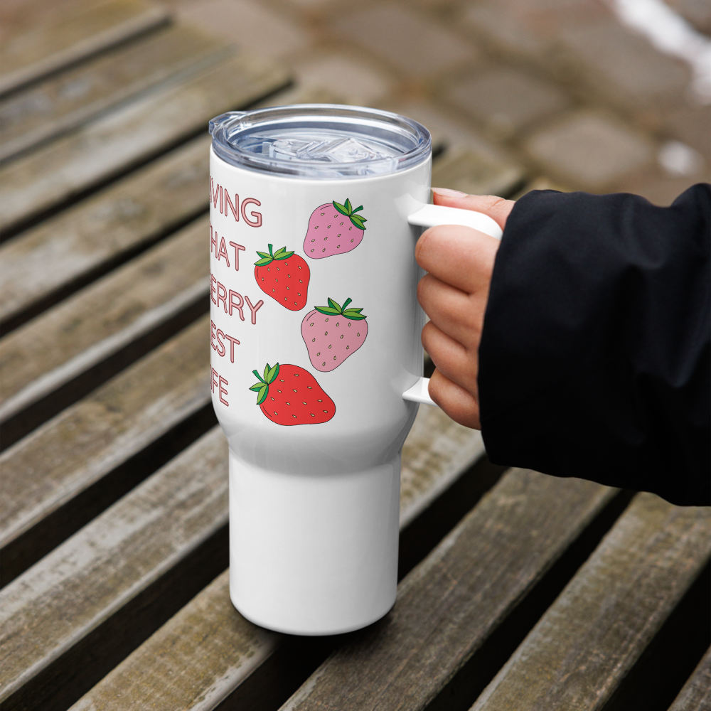 'LIVING THAT BERRY BEST LIFE' - 25oz Stainless Steel Travel Mug | Stylish Berry-Infused Drinkware for On-the-Go Lifestyles