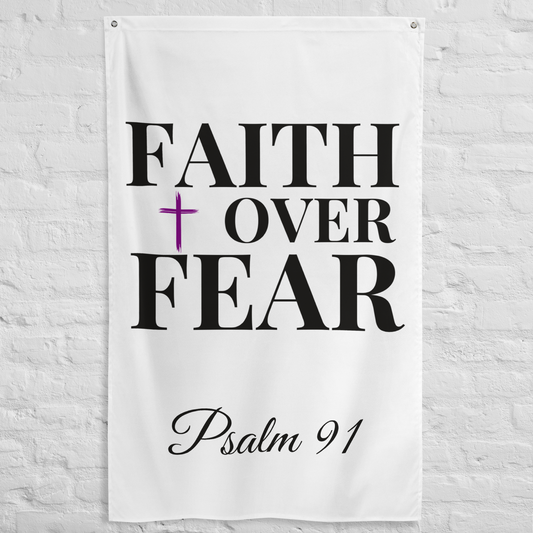 Christian 'FAITH over FEAR' Wall Flag with Psalm 91 | Spiritual Home Decoration | Religious Art