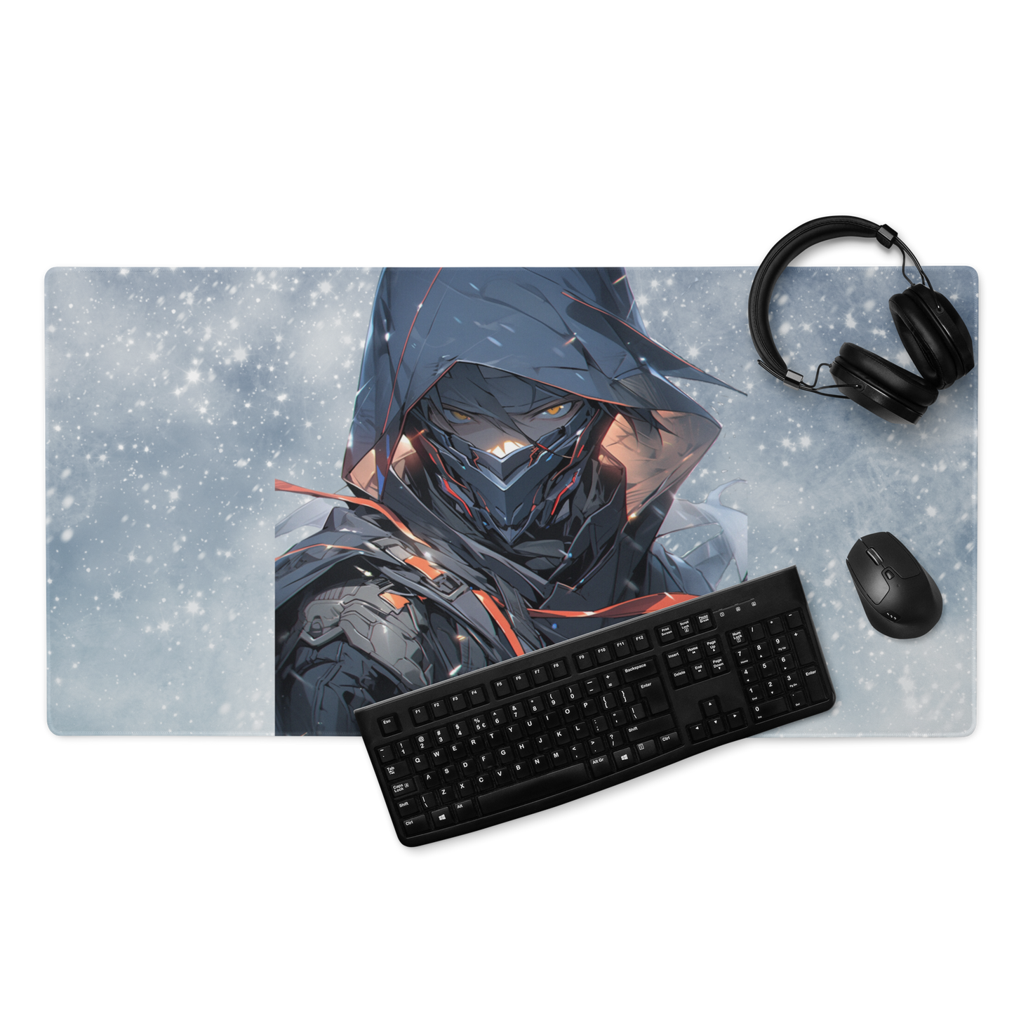 Anime Style 36 × 18  Gaming Mouse Pad - Female Ninja with Stunning Snow Storm Background