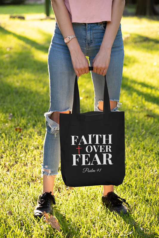 Organic 'FAITH over FEAR' Cotton Tote | Psalm 91 Design | Inspirational Christian Women's Bag