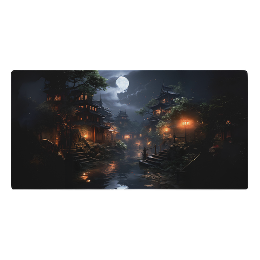 Midnight in Kyoto 36x18  Gaming Mouse Pad - Traditional Japanese Anime Art