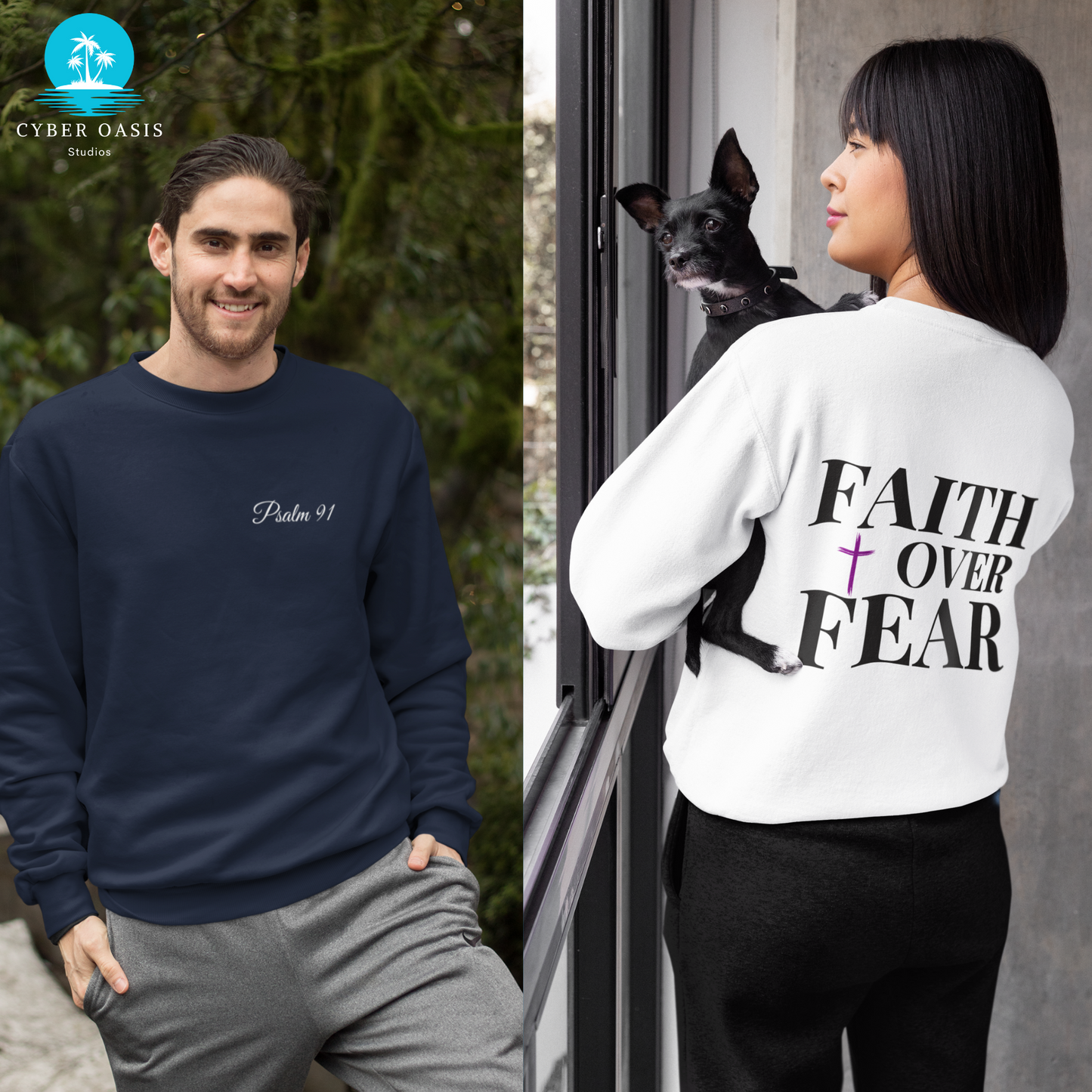 Psalm 91' & 'FAITH over FEAR' Premium Sweatshirt | Unisex Christian Fashion | Inspirational Religious Clothing