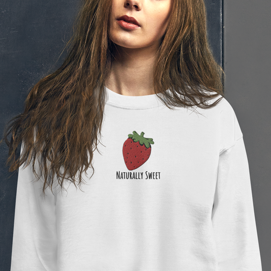 Strawberry Embroidered Women's Sweatshirt – 'Naturally Sweet' Design – Soft & Cozy – Perfect Fusion of Comfort and Chic Style