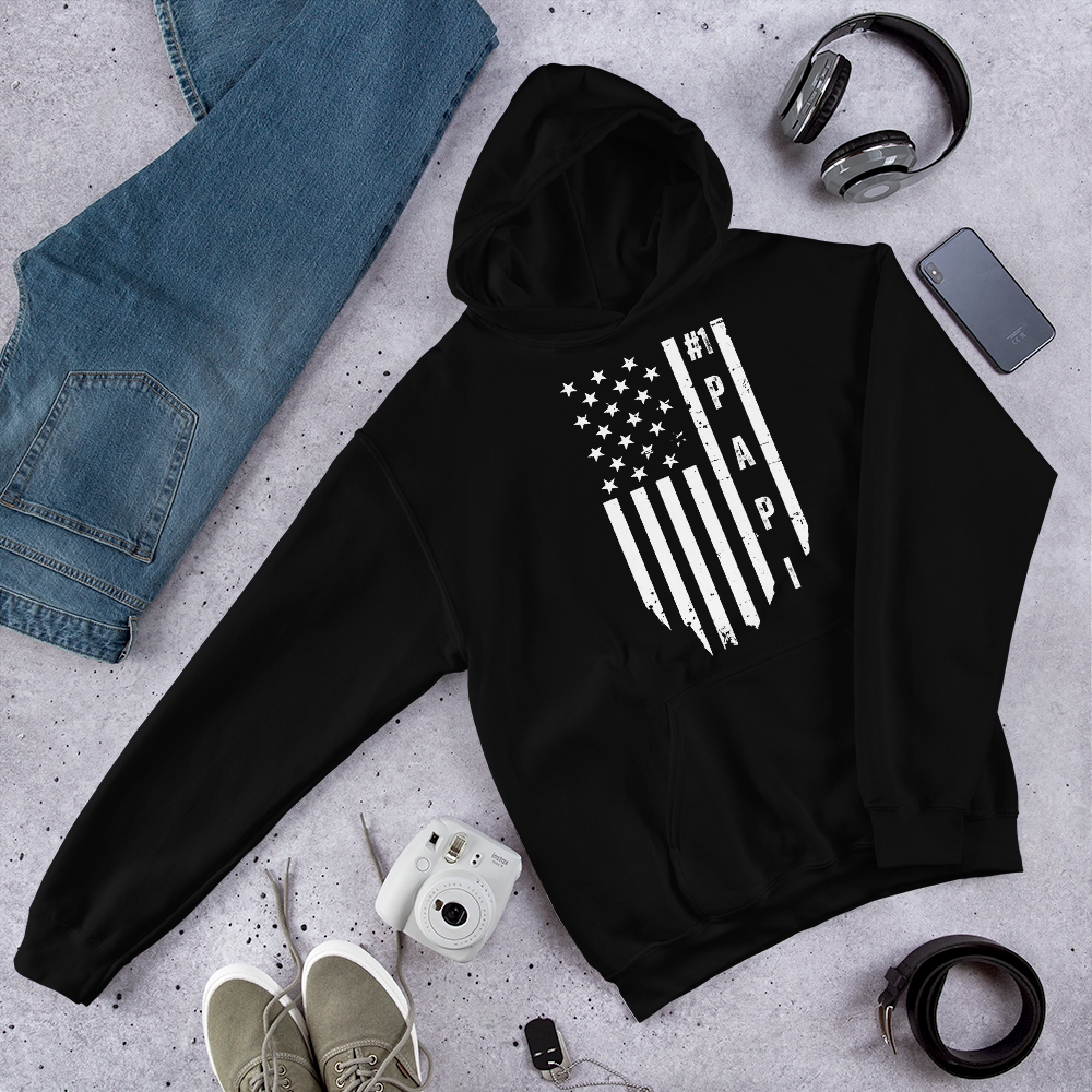 #1 Papi American Flag Men's Premium Hoodie: Celebrate Fatherhood with Patriotic Style!