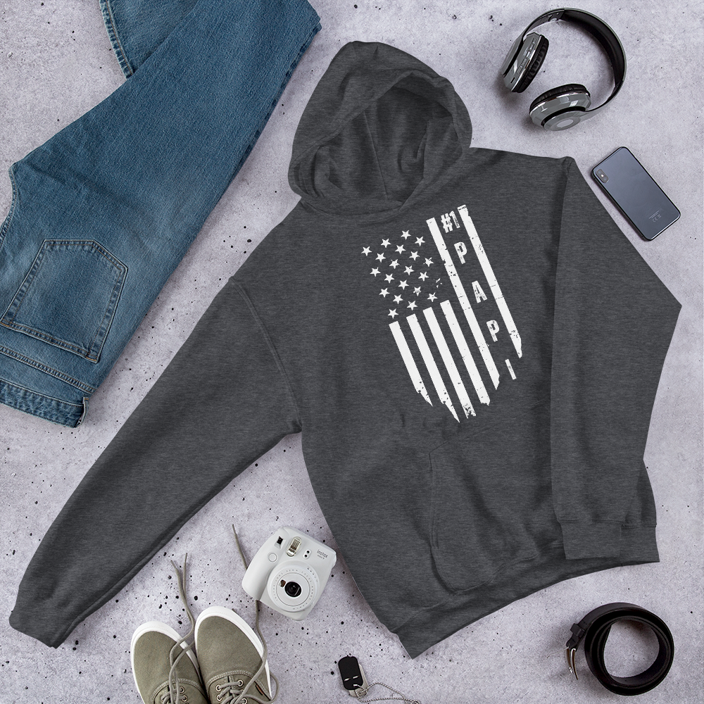 #1 Papi American Flag Men's Premium Hoodie: Celebrate Fatherhood with Patriotic Style!