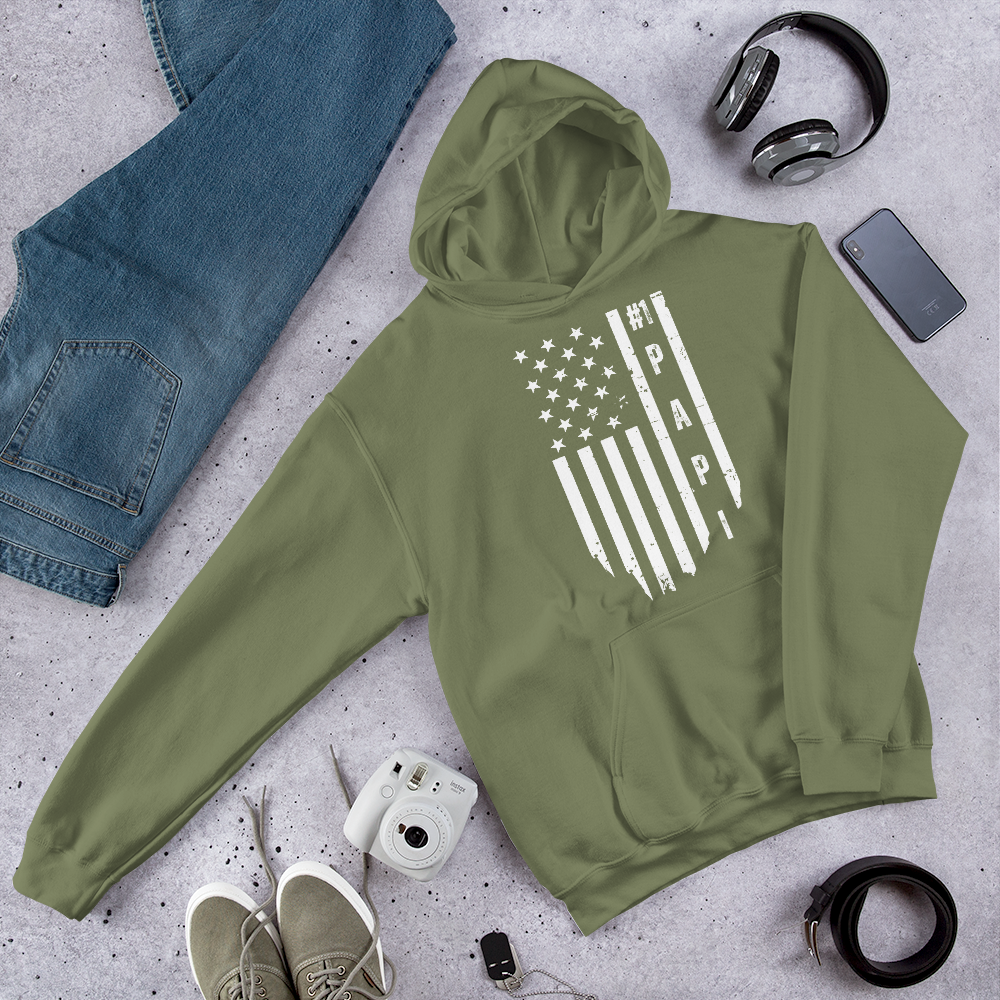 #1 Papi American Flag Men's Premium Hoodie: Celebrate Fatherhood with Patriotic Style!