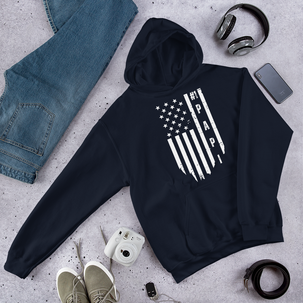 #1 Papi American Flag Men's Premium Hoodie: Celebrate Fatherhood with Patriotic Style!