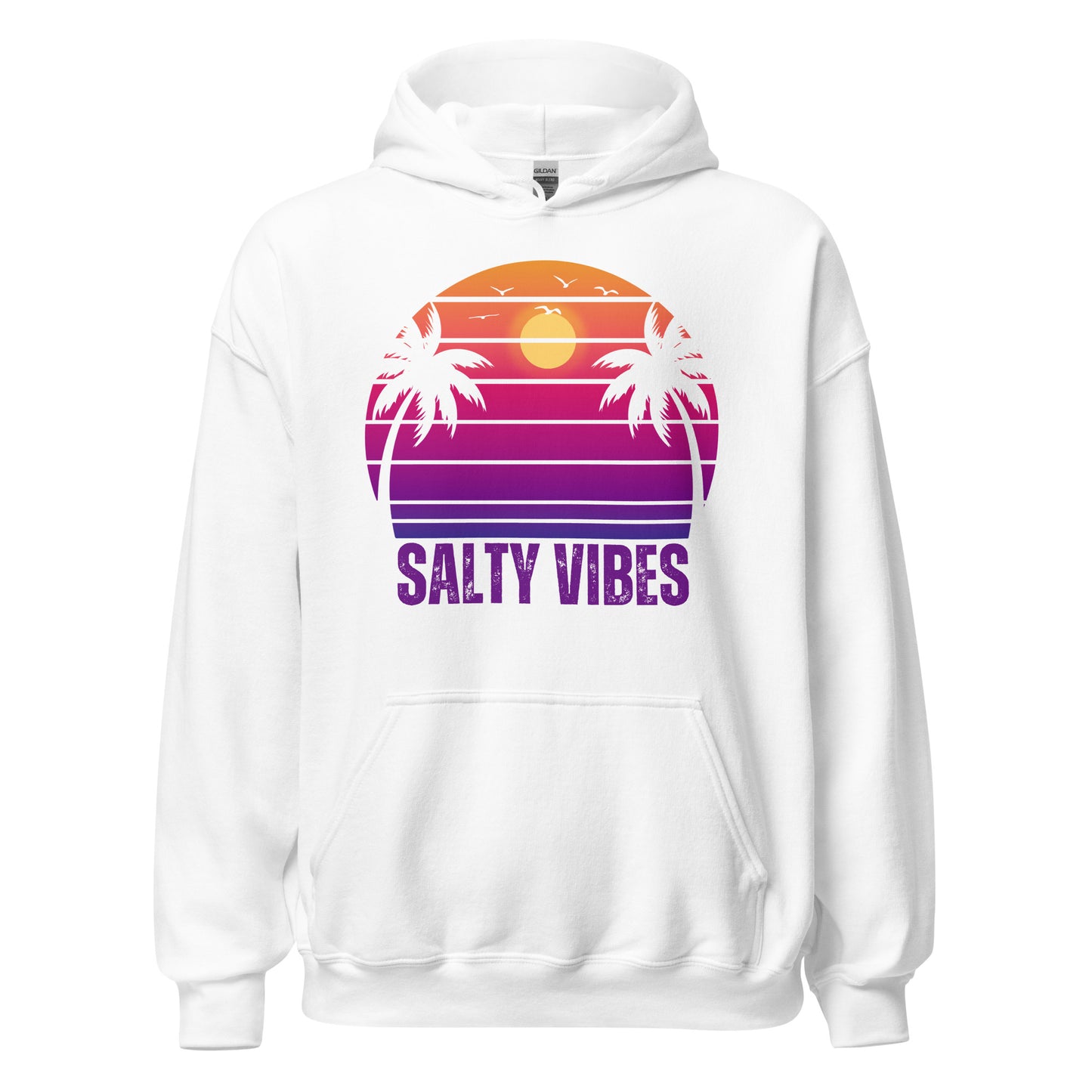 Women's 'SALTY VIBES' Hoodie - Premium Beach Lifestyle Apparel with Sunset Print