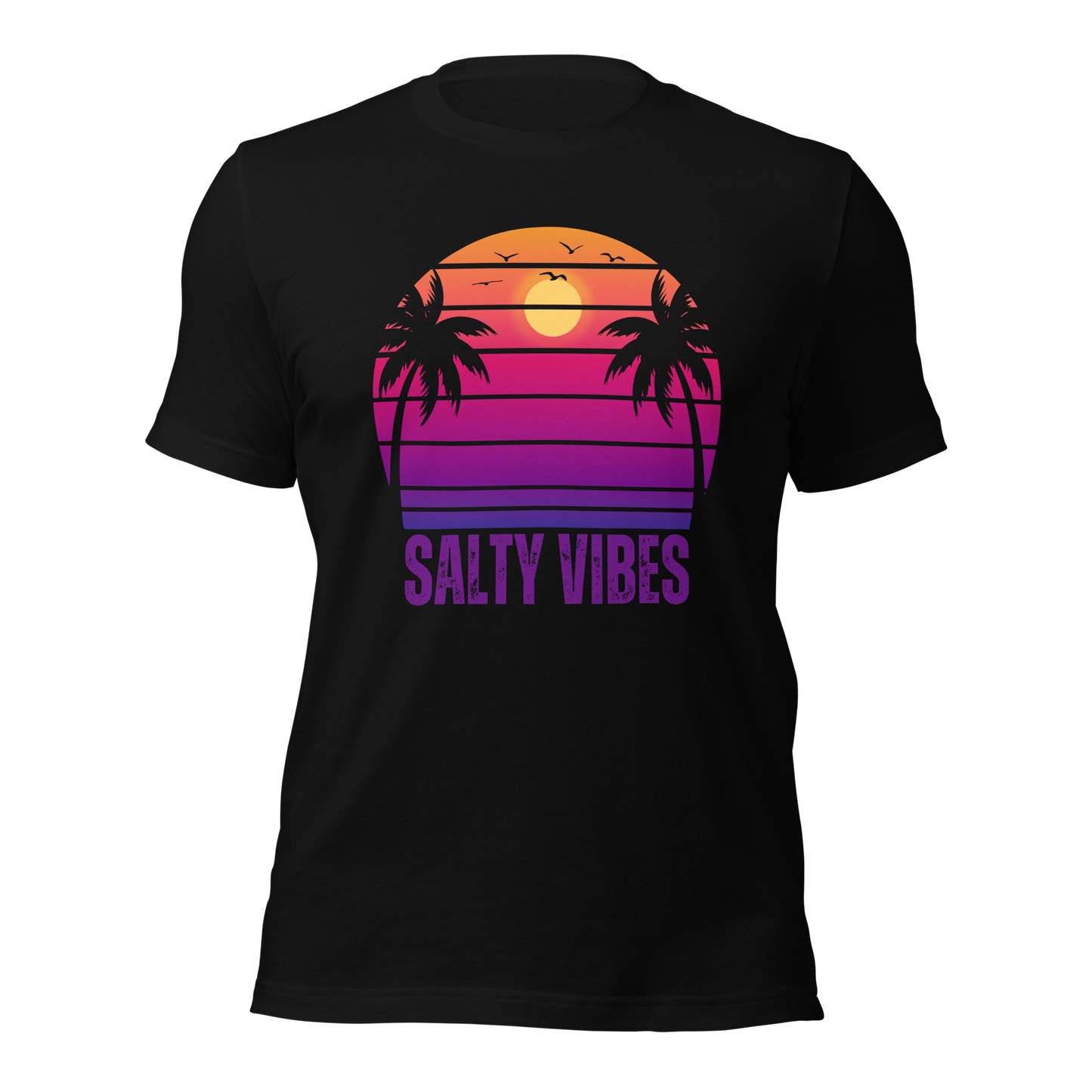 Women's 'SALTY VIBES' Tee Shirt - Designer Beachwear with Retro Sunset Motif