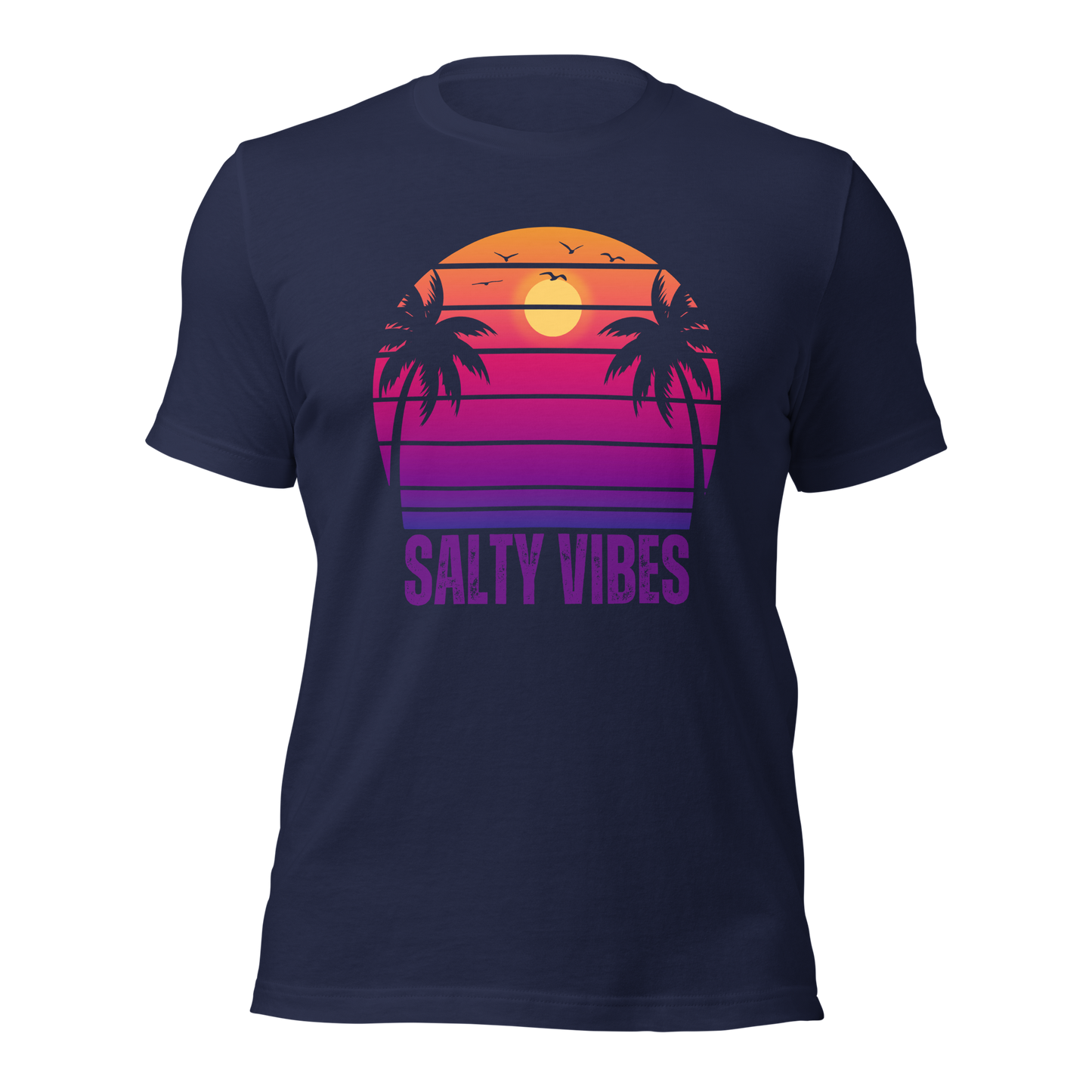 Women's 'SALTY VIBES' Tee Shirt - Designer Beachwear with Retro Sunset Motif