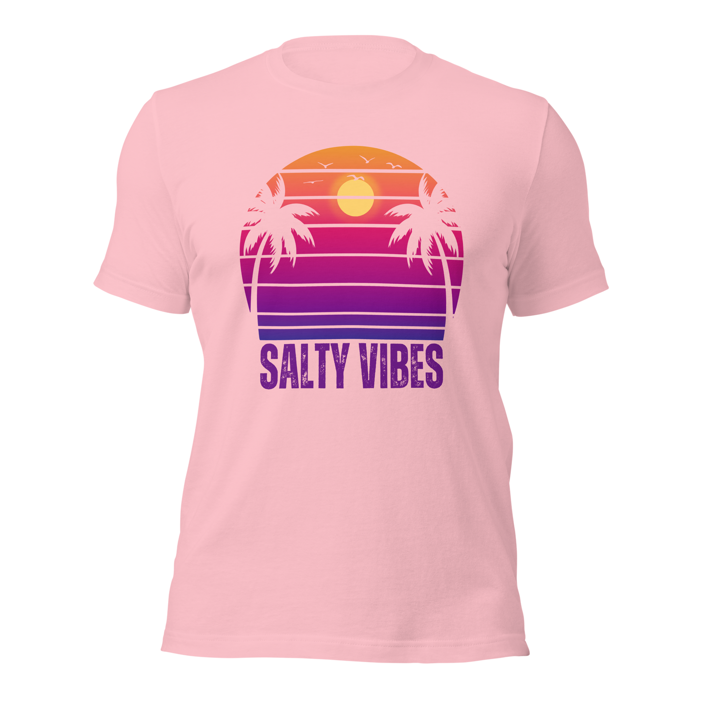 Women's 'SALTY VIBES' Tee Shirt - Designer Beachwear with Retro Sunset Motif