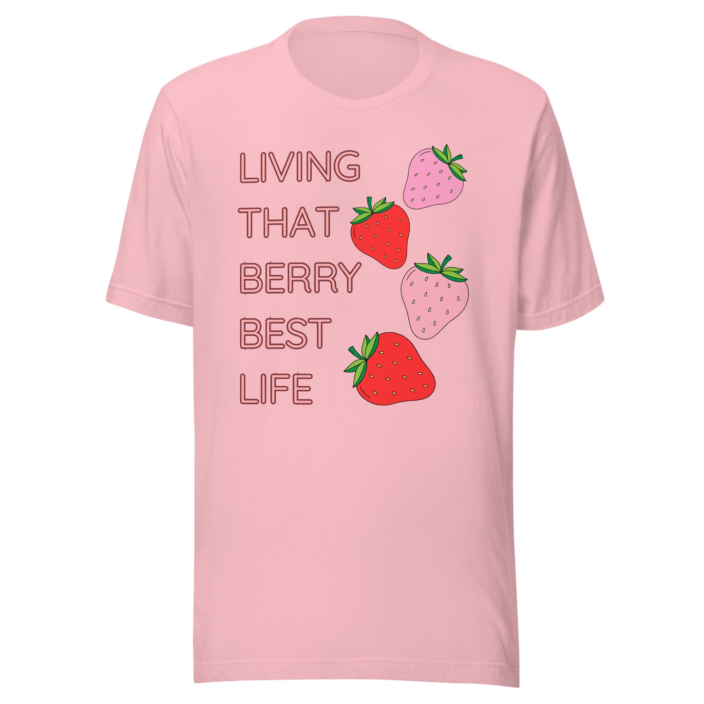 LIVING THAT BERRY BEST LIFE - Women's Designer Tee with Strawberry Design - Chic and Playful