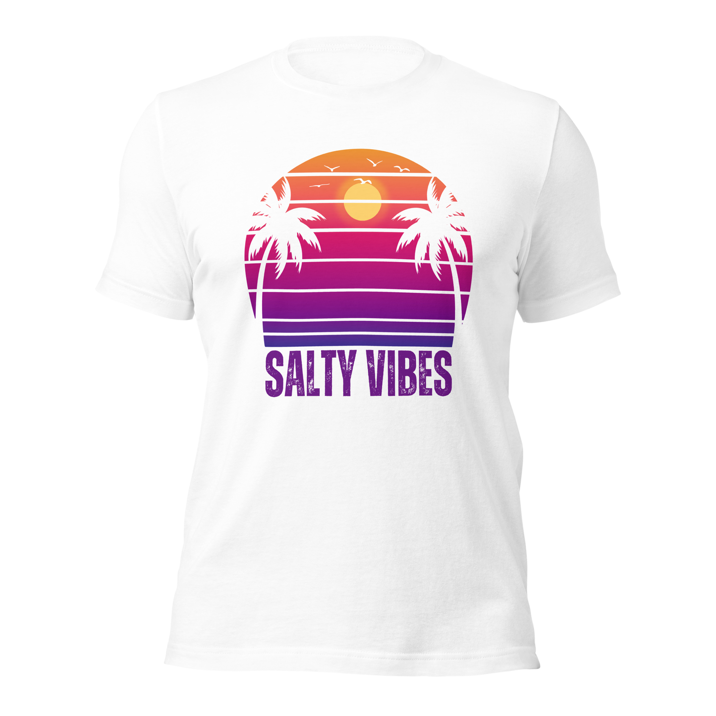 Women's 'SALTY VIBES' Tee Shirt - Designer Beachwear with Retro Sunset Motif