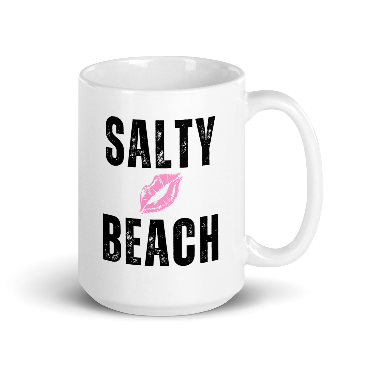 SALTY BEACH Lipstick Kiss 15oz Ceramic Coffee Mug - Playful, Sassy Mug for Beach Lovers