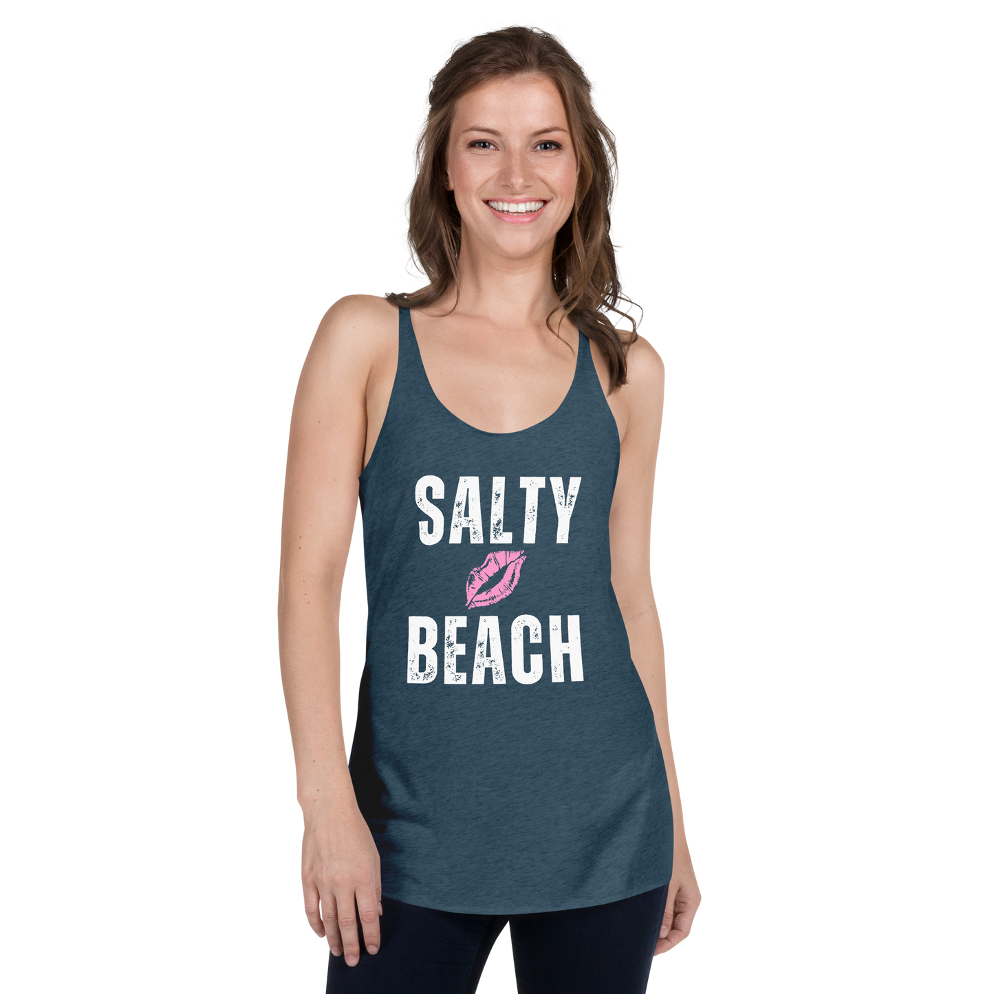 Salty Beach Women's Racerback Tank Top, Lipstick 💋 Summer Beachwear, Casual Fitness Tank