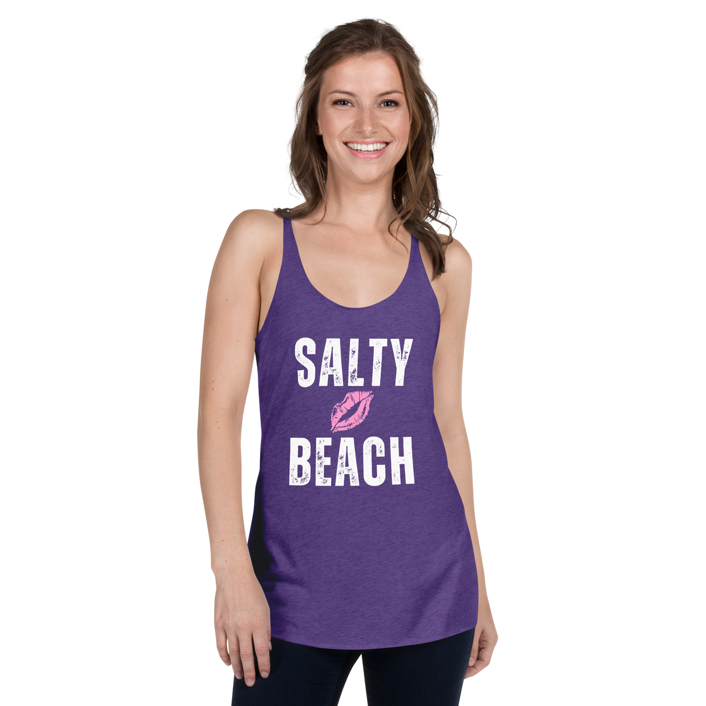 Salty Beach Women's Racerback Tank Top, Lipstick 💋 Summer Beachwear, Casual Fitness Tank