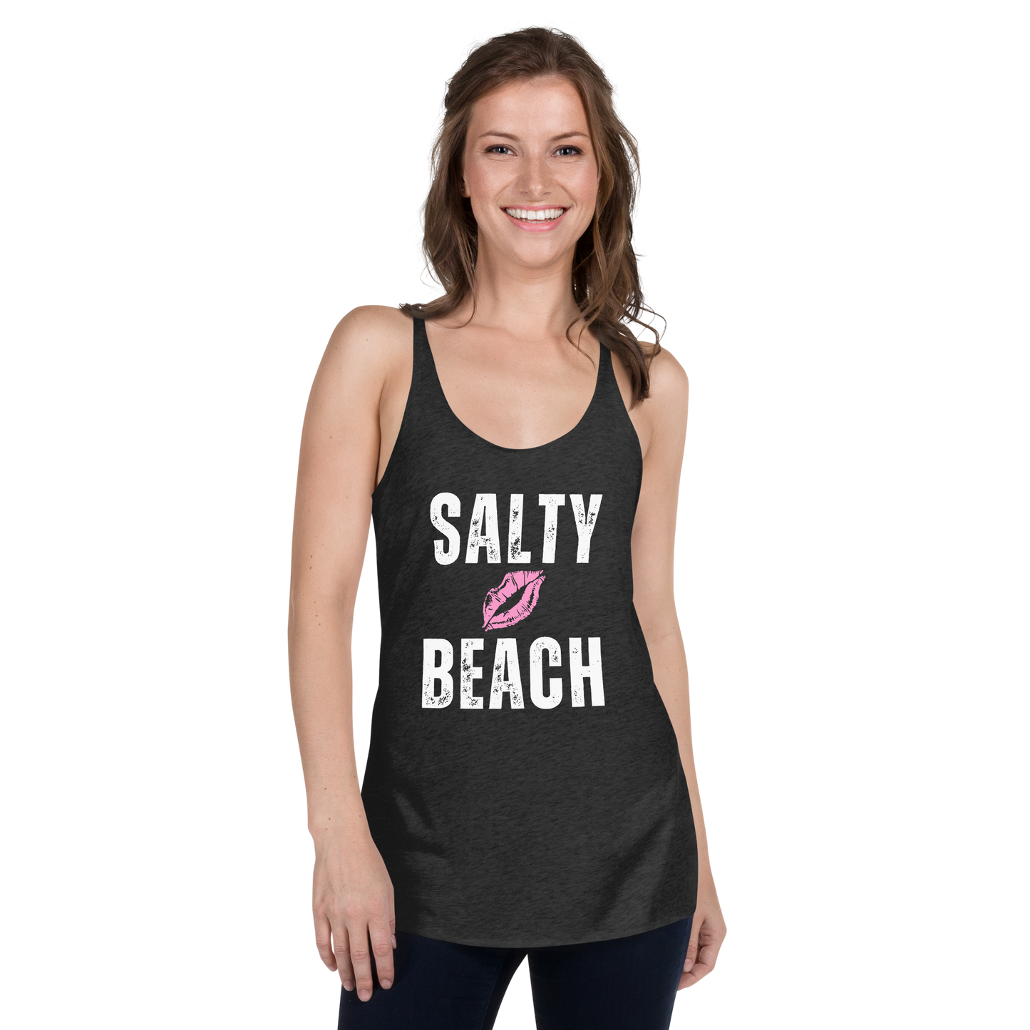 Salty Beach Women's Racerback Tank Top, Lipstick 💋 Summer Beachwear, Casual Fitness Tank