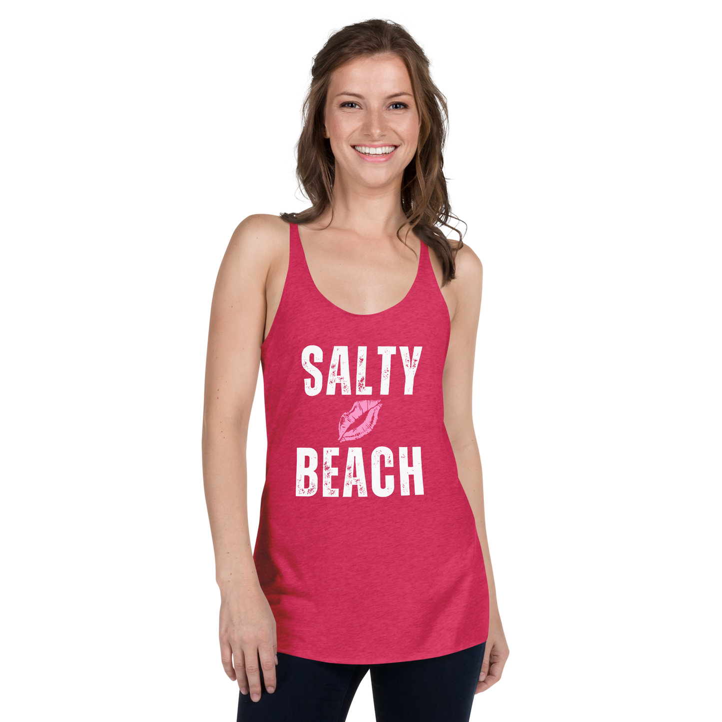 Salty Beach Women's Racerback Tank Top, Lipstick 💋 Summer Beachwear, Casual Fitness Tank