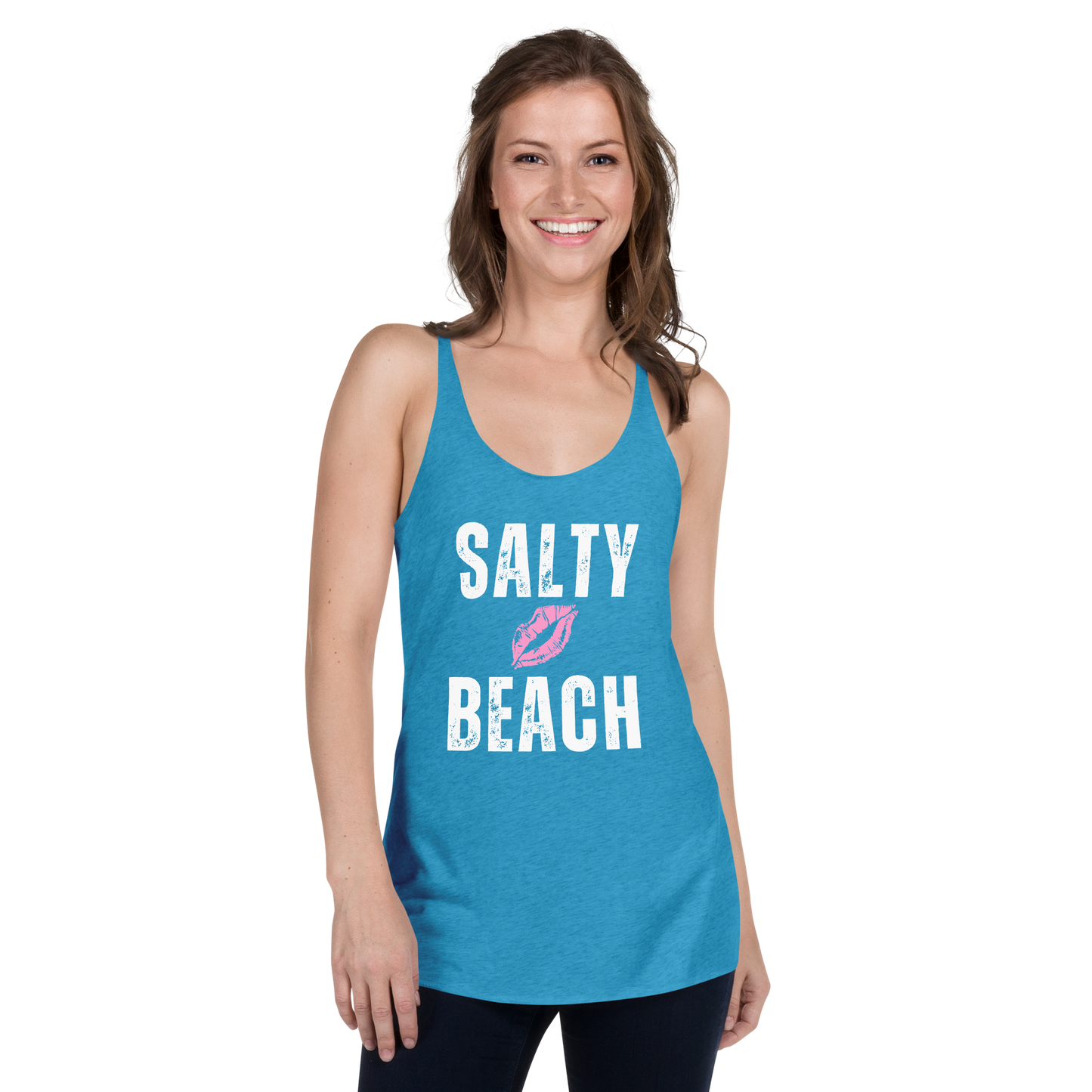 Salty Beach Women's Racerback Tank Top, Lipstick 💋 Summer Beachwear, Casual Fitness Tank